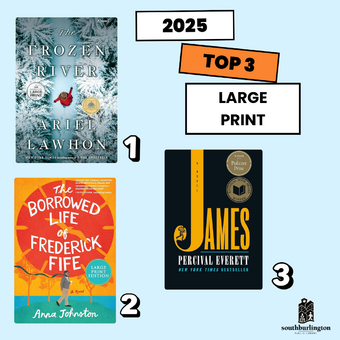 Top 3 Large Print: Frozen River by Ariel Lawhon, The Borrowed Life of Frederick Fife by Anna Johnson, and James by Percival Everitt