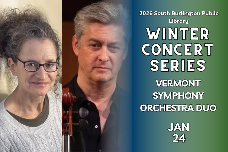 The Vermont Symphony Orchestra logo, along with event information.