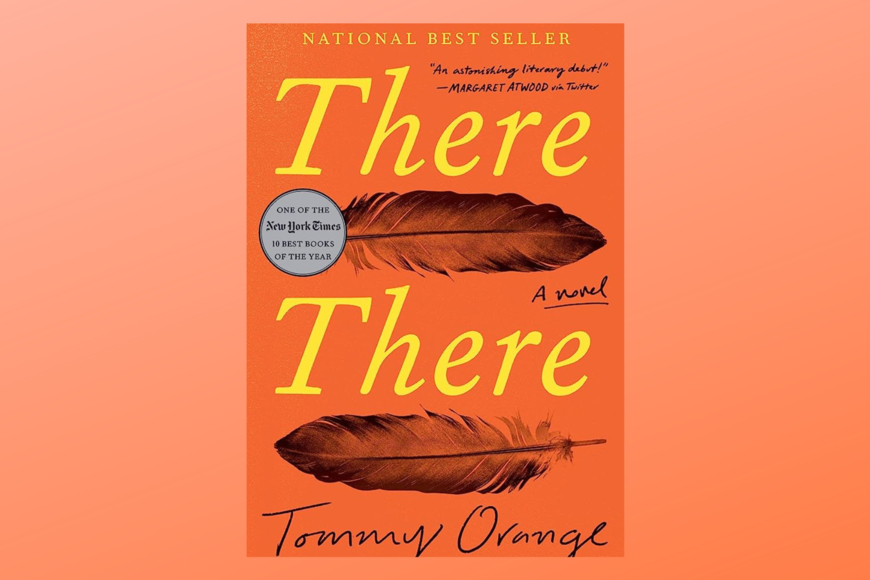 book cover shows title in Yellow italic print on an orange background. Each word is underscored by an inked line drawing of a feather.