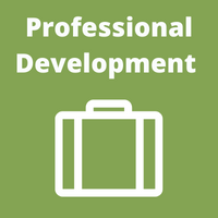 white briefcase on green background under the words professional development