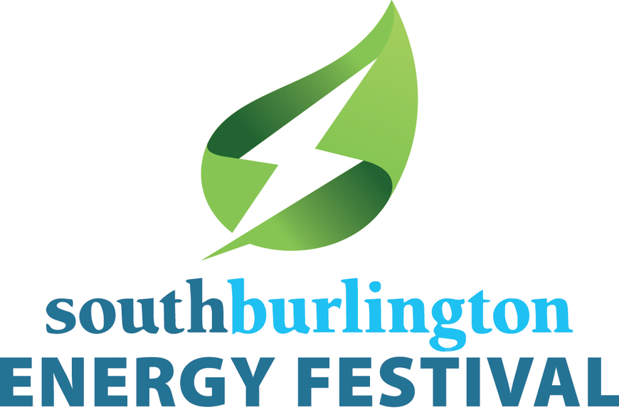 An energy symbol in a leaf over the words south burlington energy festival