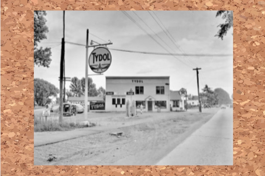 Historic black and white photograph of the Tydol building in South Burlington.