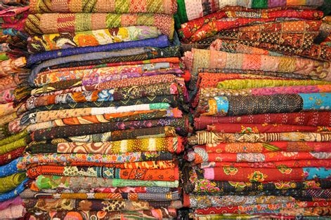 Piles of colorful fabric