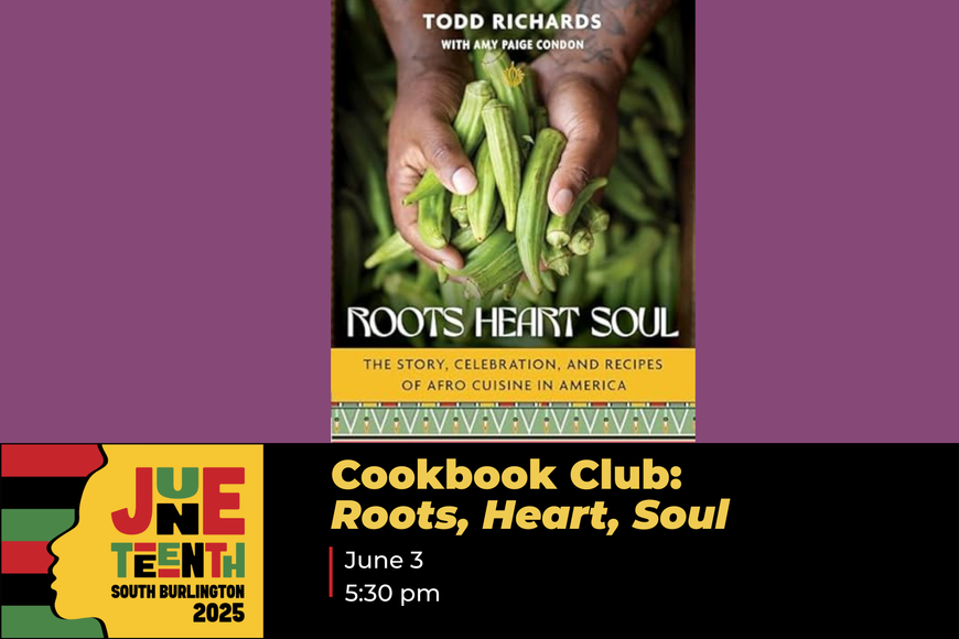 Book cover shows two hands full of fresh okra above the title. Cover set against a pastel ocean sunset backdrop.