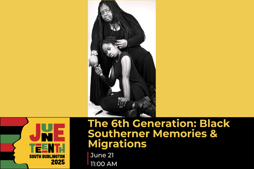 Jolivette Anderson & Nadja Douoning pose in black & white next to a graphic naming the event.