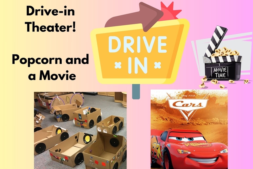 drive in  movie and popcorn