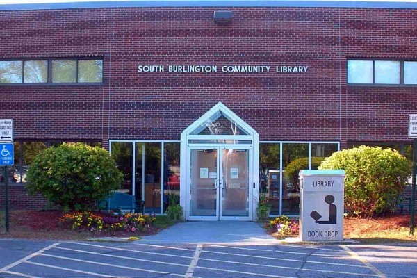 Entrance of the original library with book drop in photo